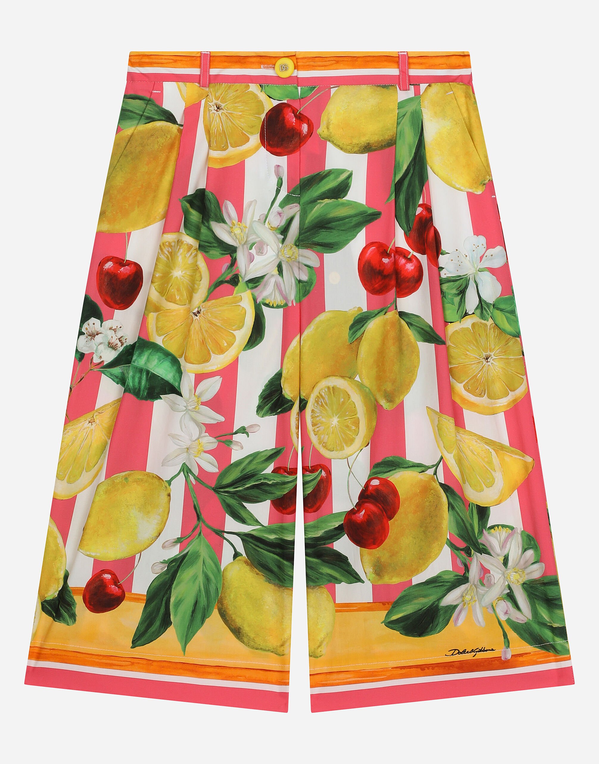 Dolce & Gabbana Pantalón de popelina con estampado de limones y cerezas Imprima L54I94HS5Q4
