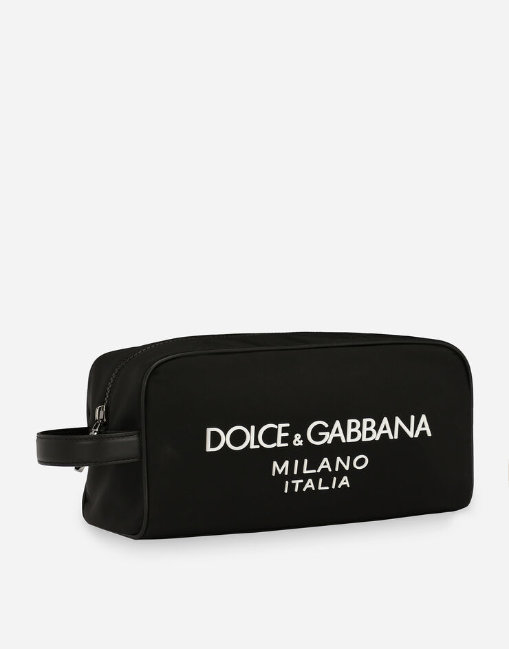 Dolce & Gabbana Nylon toiletry bag with rubberized logo Schwarz BT0989AG182