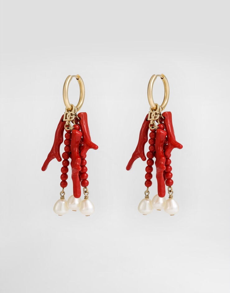 Dolce & Gabbana Creole earrings with horn, coral branches and pearls Dolce & Gabbana Creole earrings with horn, coral branches and pearls Gold WEQ6A4W1111