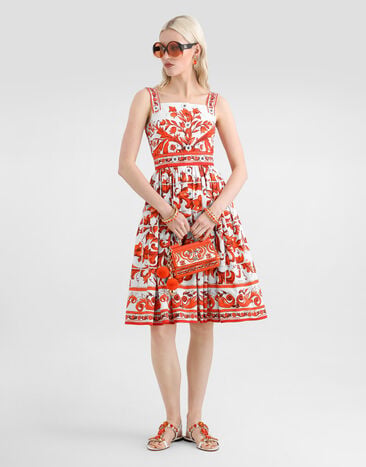 Dolce & Gabbana Majolica-print long poplin dress Multicolor F6TTJTGDDRL