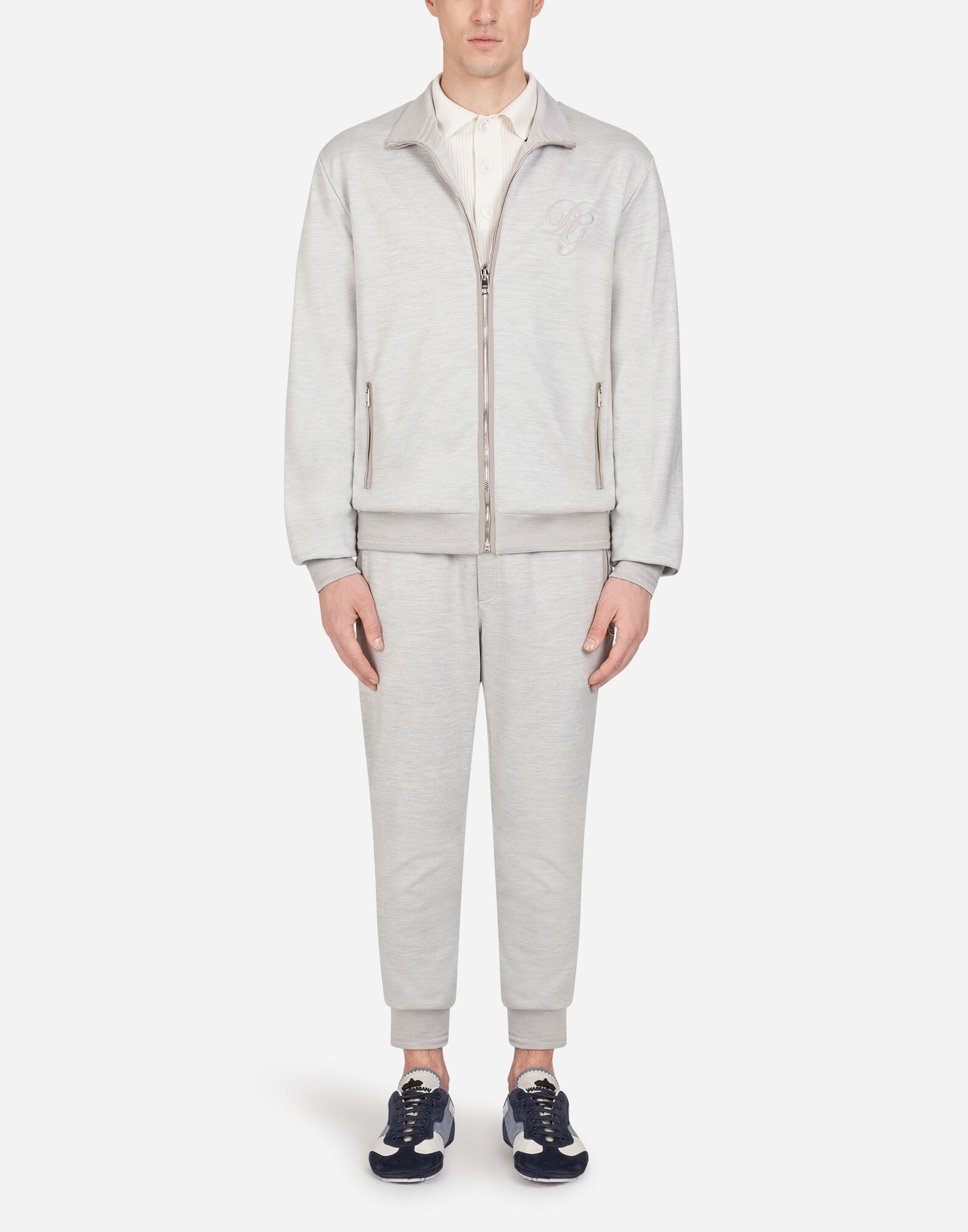 Cotton and silk jogging pants with embroidery in GREY for Men Dolce Gabbana US
