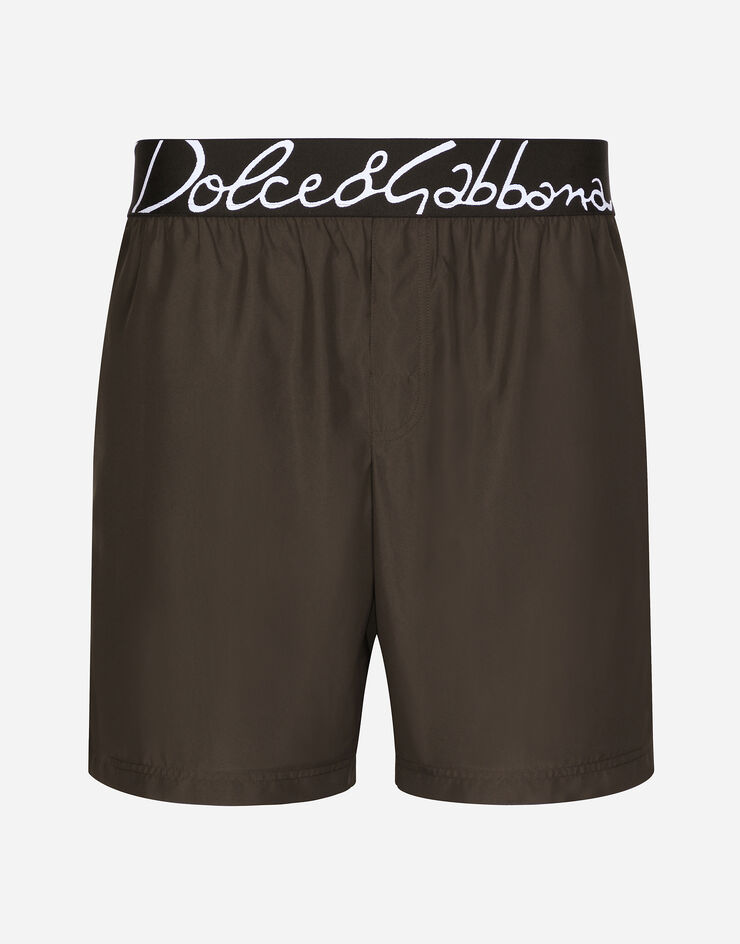 Dolce & Gabbana Mid-length swim trunks with Dolce&Gabbana logo Brown M4F28TFUSFW