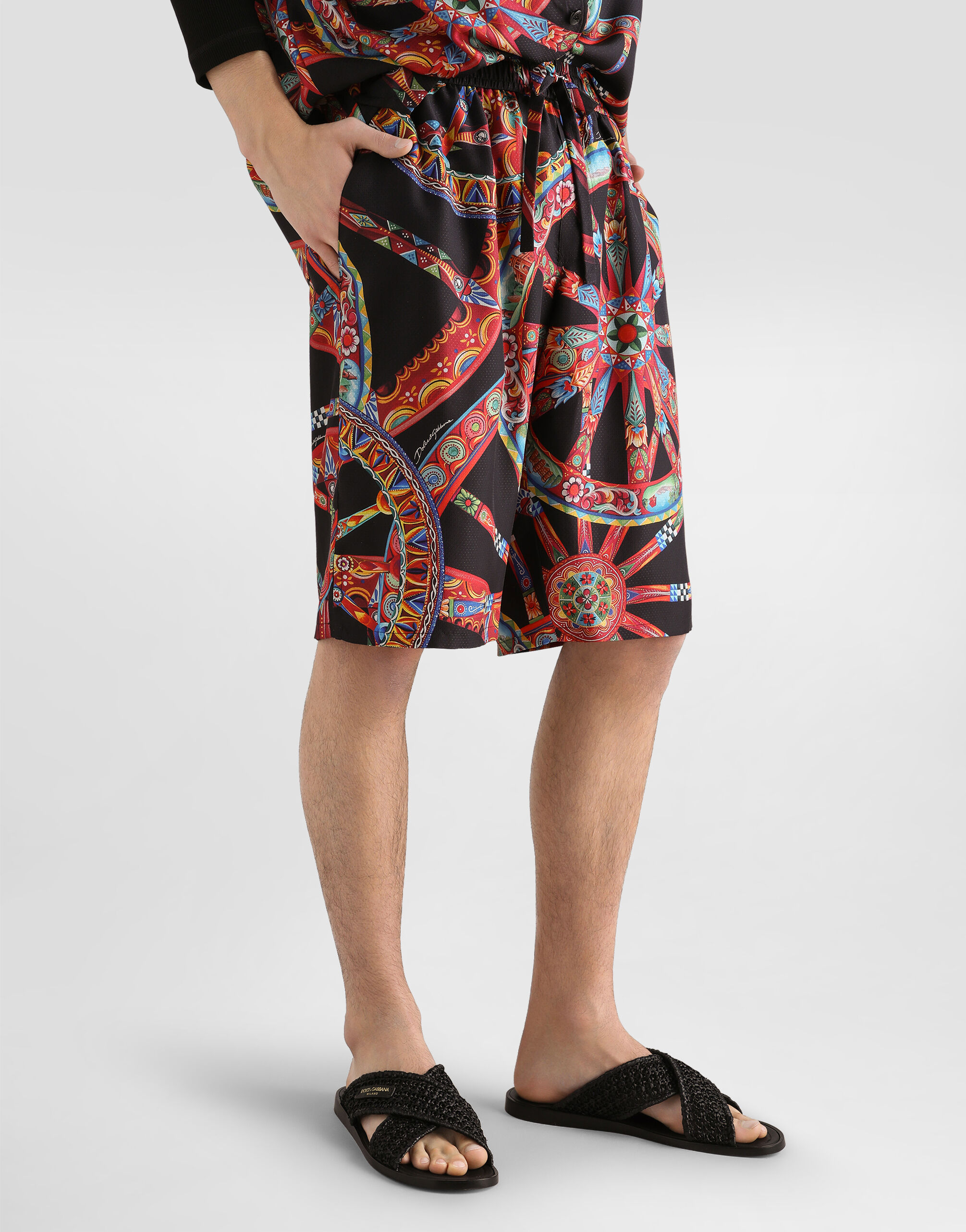 Carretto-print silk jacquard vanity bermuda - thumbnail 4