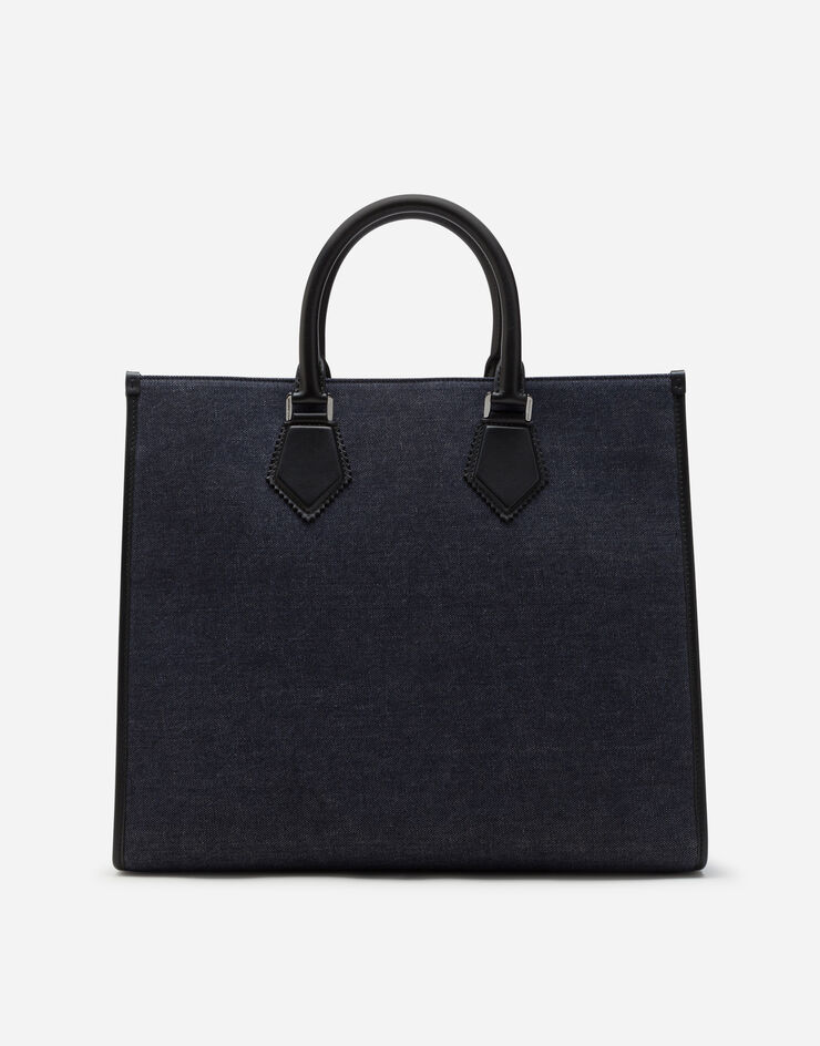 Dolce & Gabbana Edge shopping bag in denim with printed logo BLU BM1810AJ909