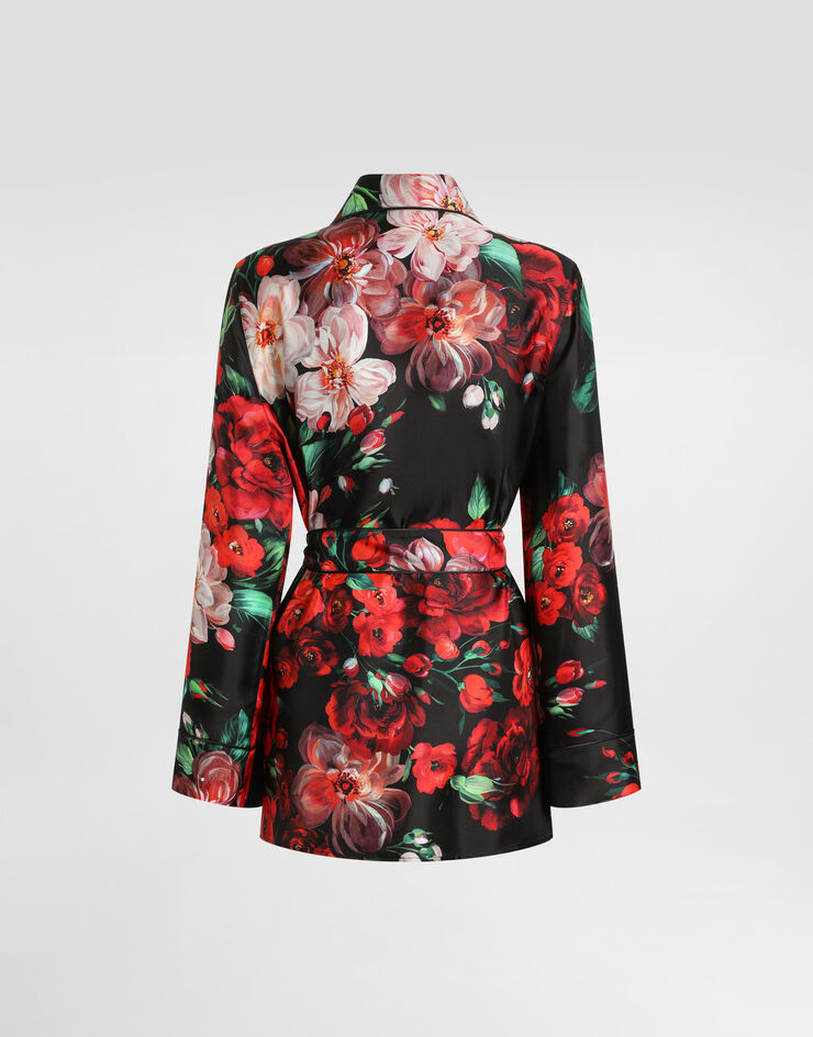 Dolce & Gabbana قميص بيجامة تويل بأكمام طويلة وطبعة وردة مطبعة F5I89TIS1ZD