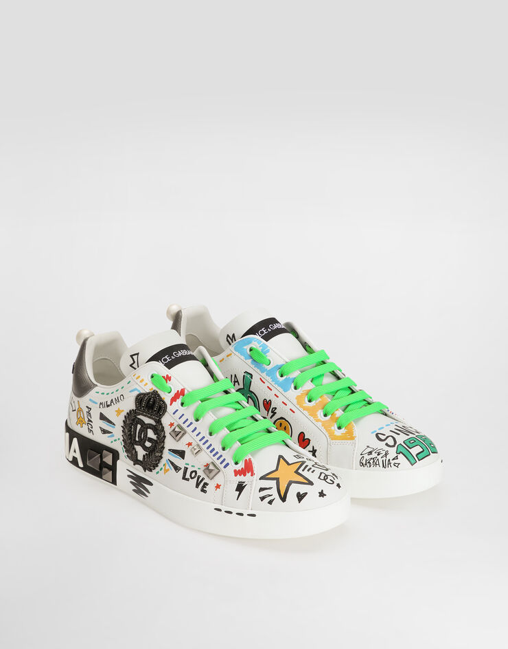 Dolce & Gabbana Calfskin Portofino sneakers with embroidery and studs Multicolor CS1772AH502