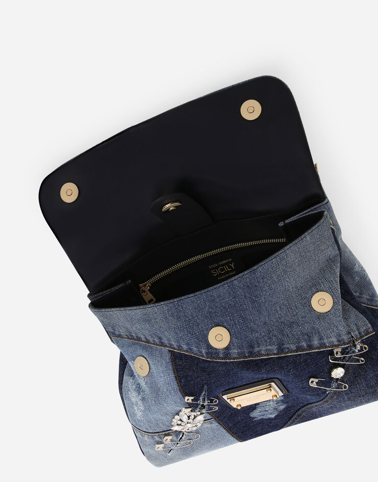 Dolce & Gabbana Bolso Sicily Soft mediano en patchwork de denim con bordados Denim BB7397AJ077