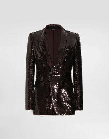 Dolce & Gabbana Single-breasted sequin jacket Brown G2VT4TFLSF0