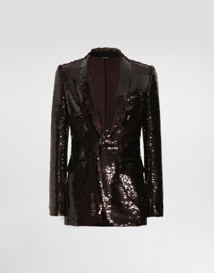 Dolce & Gabbana Single-breasted sequin jacket Brown G2VT4TFLSF0