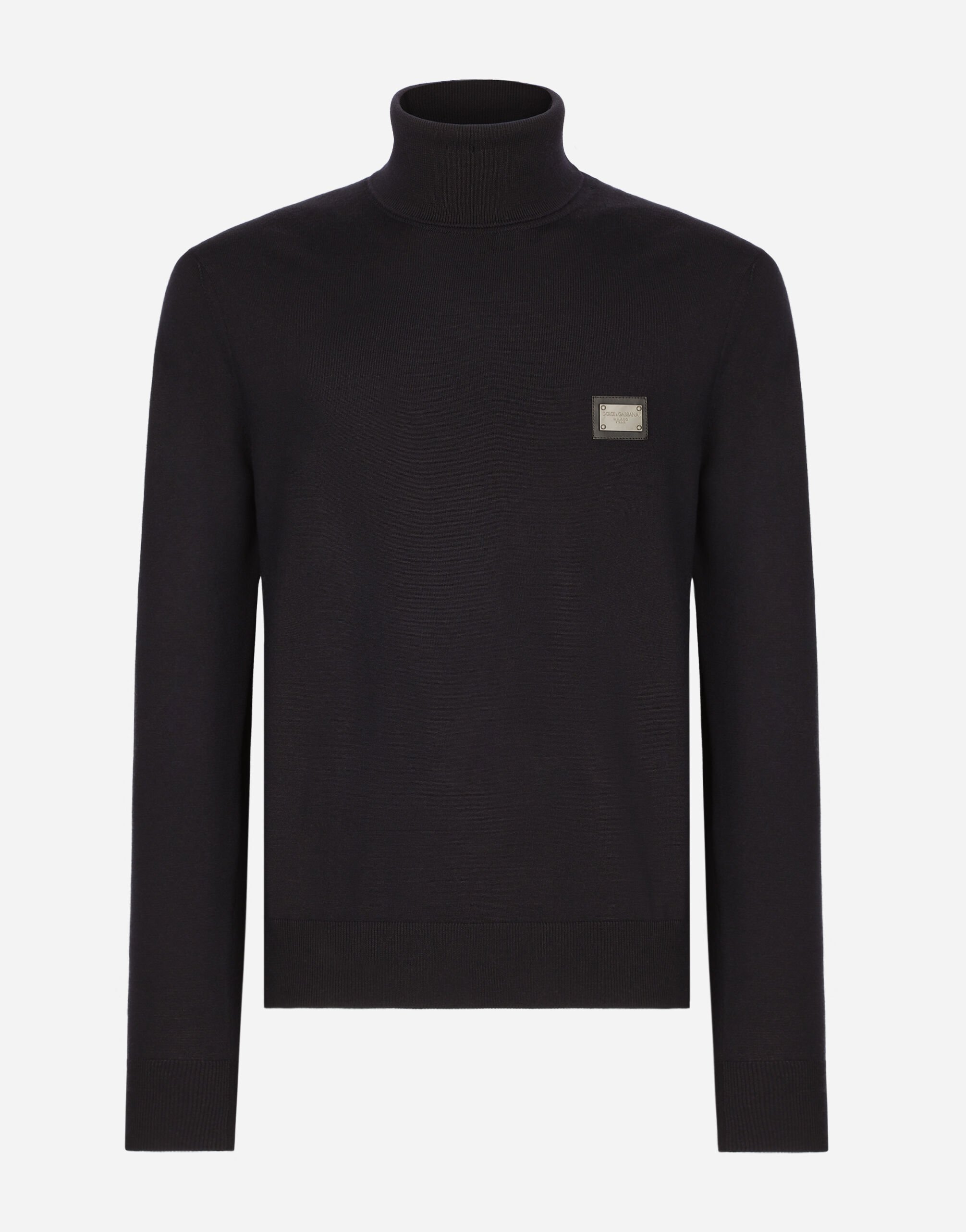 Dolce & Gabbana Pull en laine avec col montant et plaquette à logo Noir GXO39TJEMQ4