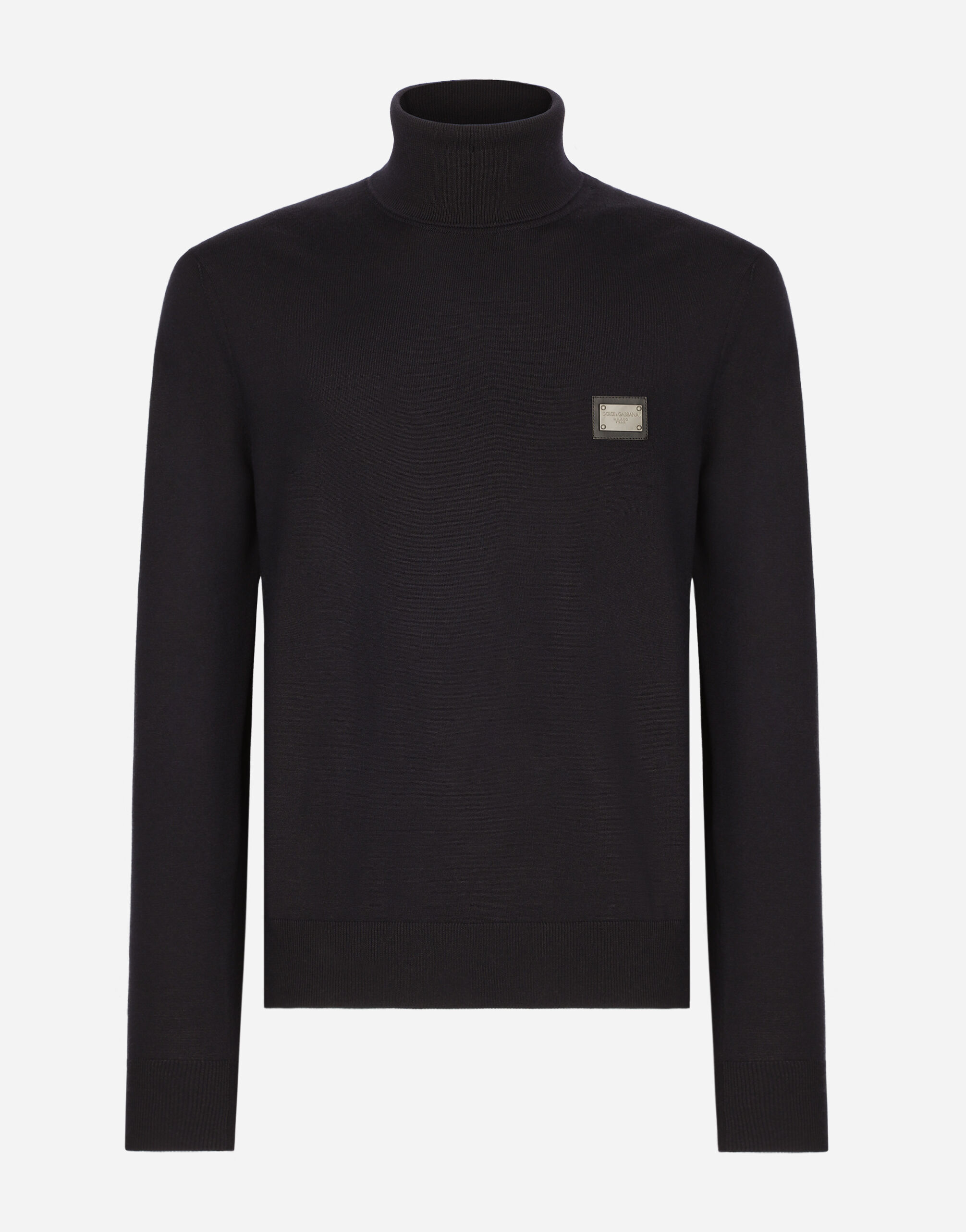 Dolce & Gabbana Wool turtle-neck sweater with branded tag Black G2PS2THJMOW