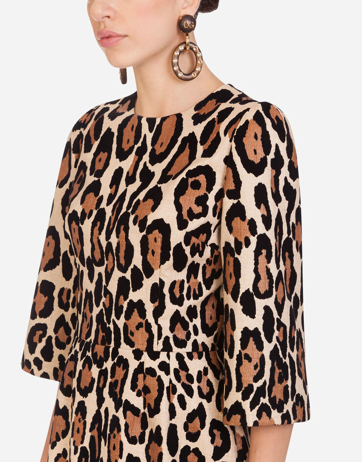 Dolce & Gabbana SHORT DRESS IN WOVEN FABRIC WITH FLOCKED LEOPARD PRINT STAMPA ANIMALIER F6J1CTHHMXM
