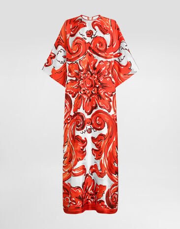 Dolce & Gabbana Long tunic dress in majolica-print twill Multicolor F615FTGDDRE