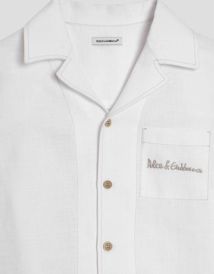 Dolce & Gabbana Dolce&Gabbana 로고 논스트레치 리넨 셔츠 화이트 L44S24FU4LH