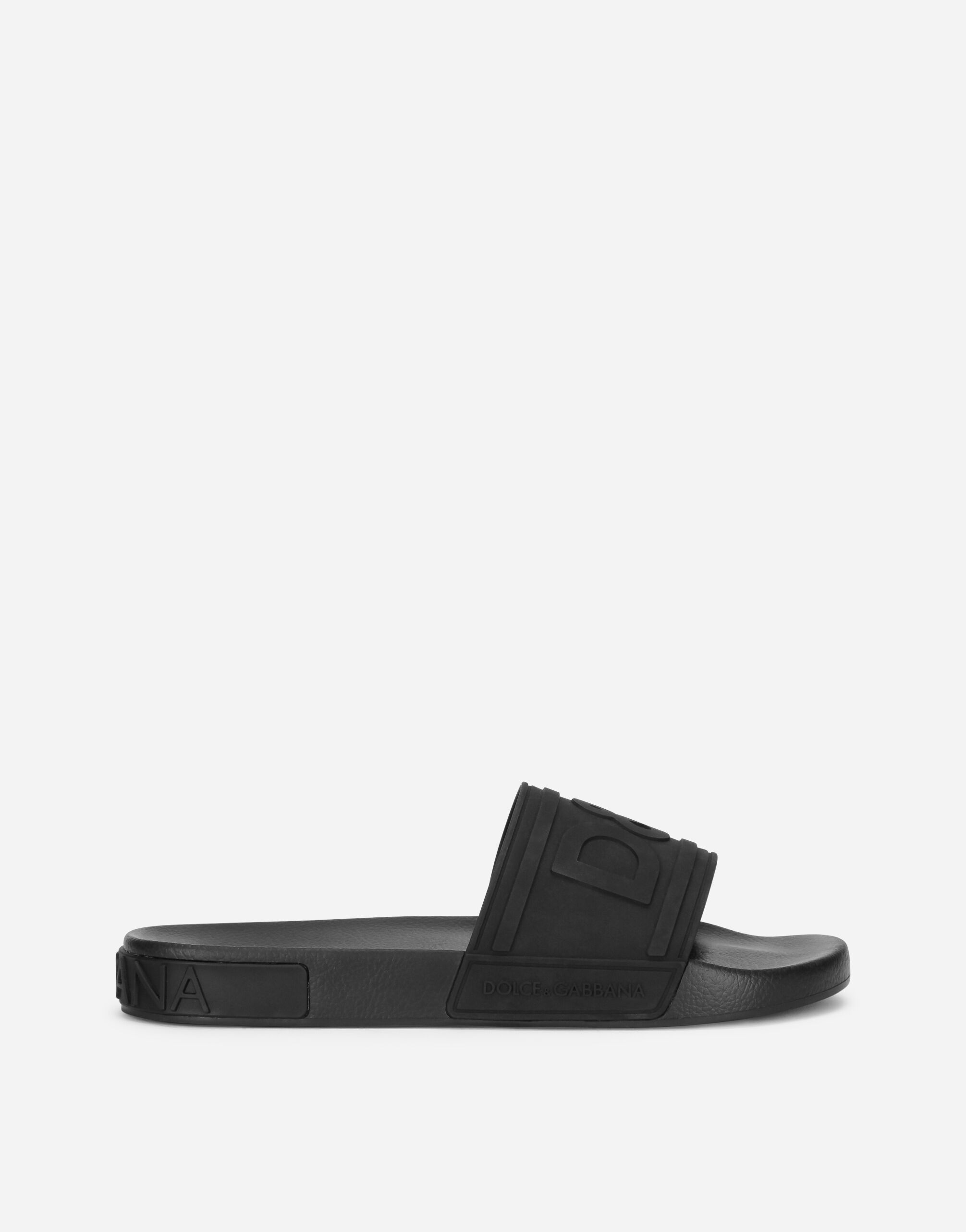 Rubber beachwear slides with DG logo in BLACK for Men Dolce Gabbana