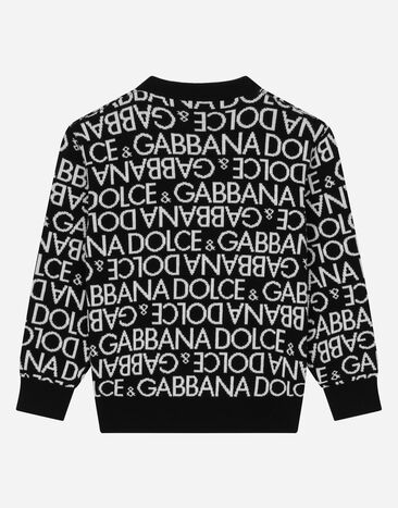 DolceGabbanaSpa Round-neck sweater with all-over jacquard logo Multicolor L4KWE2JCVM3