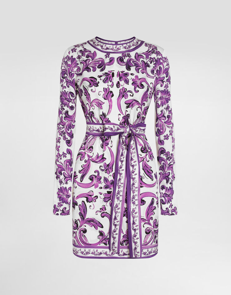 Dolce & Gabbana Majolica-print charmeuse dress Multicolor F6TVCTHPAE8