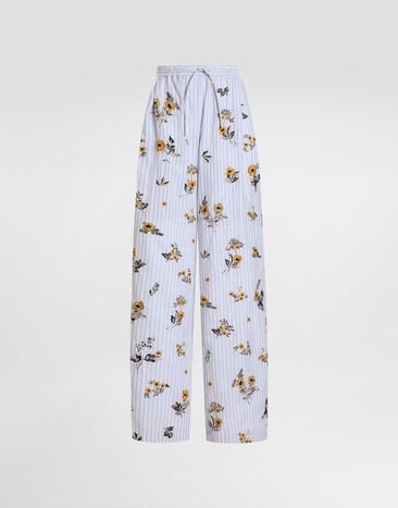 Dolce & Gabbana Poplin trousers with thread floral embroidery and rhinestones Multicolor FTDJEZGDDR9