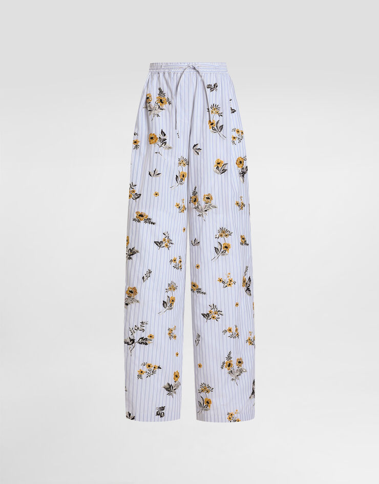 Dolce & Gabbana Poplin trousers with thread floral embroidery and rhinestones Dolce & Gabbana Poplin trousers with thread floral embroidery and rhinestones Multicolor FTDJEZGDDR9