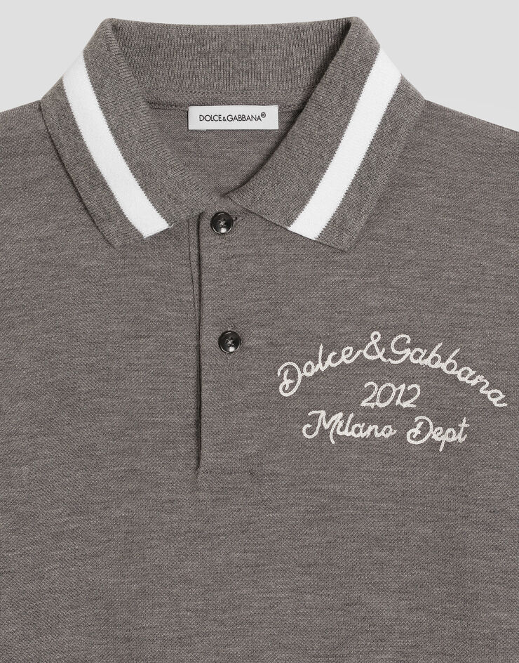 Dolce & Gabbana Piqué polo shirt with Dolce&Gabbana embroidery Grey L4JTGWG7PFM