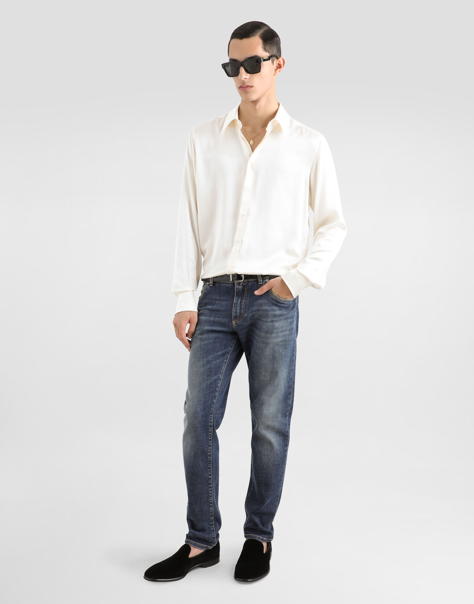 Silk satin Martini-fit shirt in White for Men | Dolce&Gabbana® US
