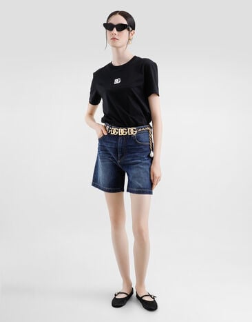 Dolce & Gabbana تيشيرت جيرسي بتطريز شعار DG أسود F8V42ZGDCYE