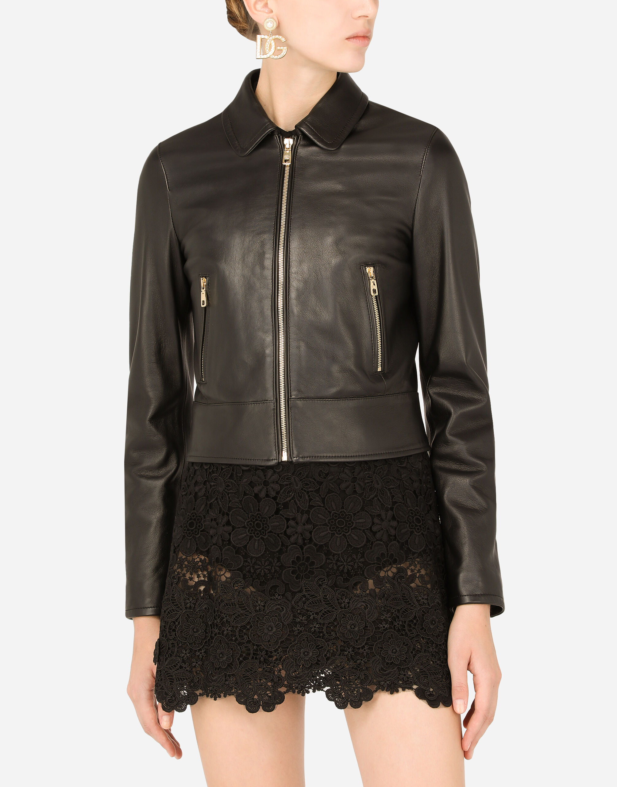 Dolce and gabbana hot sale black leather jacket