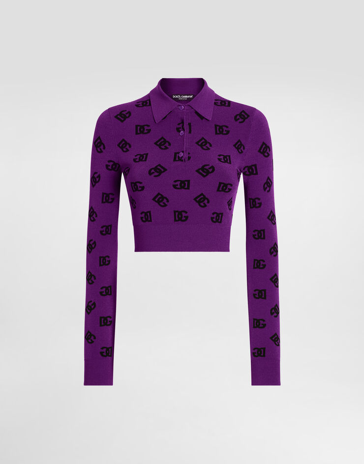Dolce & Gabbana Long-sleeved viscose jacquard polo shirt Multicolor FXZ35TJGMB3