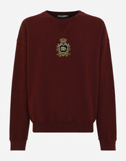 Dolce & Gabbana Cashmere and wool knit sweatshirt with DG patch Brown G9AQVTHU7PP
