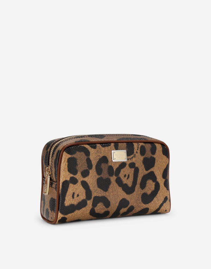 Dolce & Gabbana Leopard-print Crespo toiletry bag with branded plate Multicolor BI1446AW384