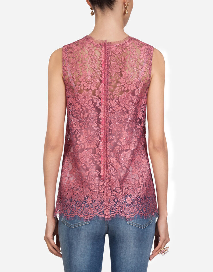 Dolce & Gabbana CHANTILLY LAMÉ LACE TOP FUCSIA F74D3THLM08