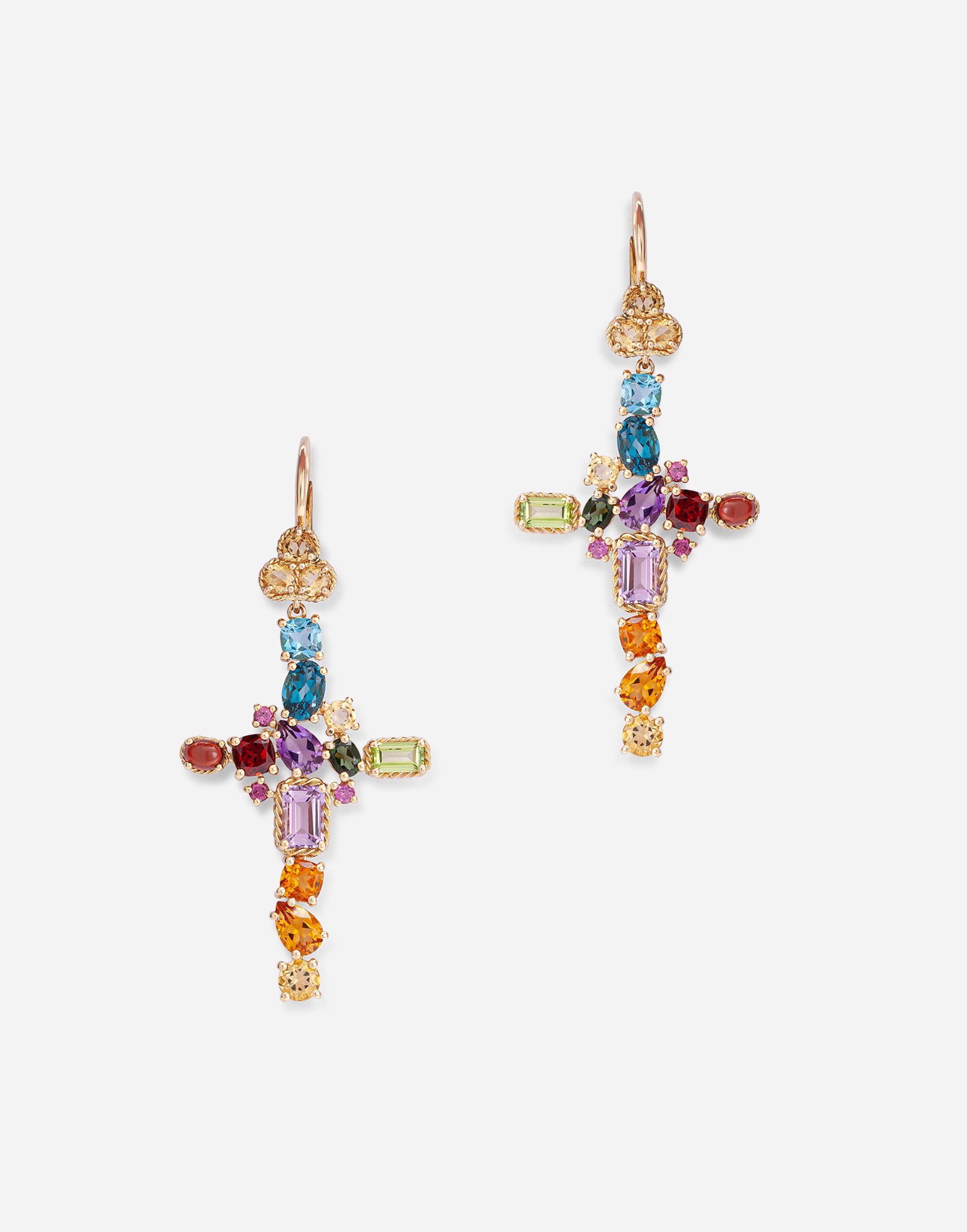 Dolce & Gabbana Boucles d’oreilles Rainbow alphabet croix en or jaune avec pierres multicolores Doré WAMR1GWMIX1