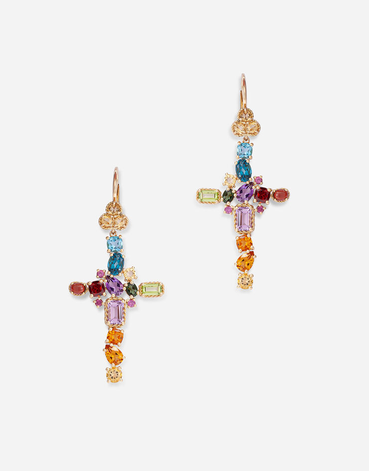 Dolce & Gabbana Rainbow alphabet earring in yellow gold with multicolor fine gems Gold WEMR1GWMIX1