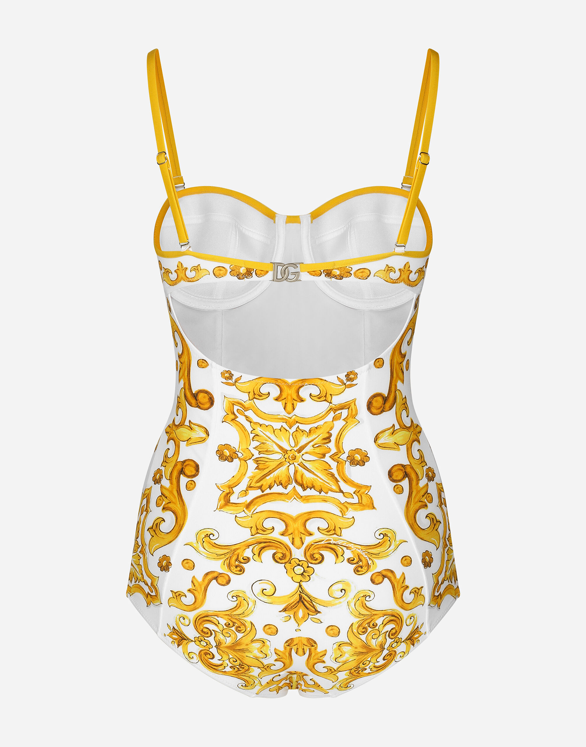 Majolica-print balconette one-piece swimsuit in Print for