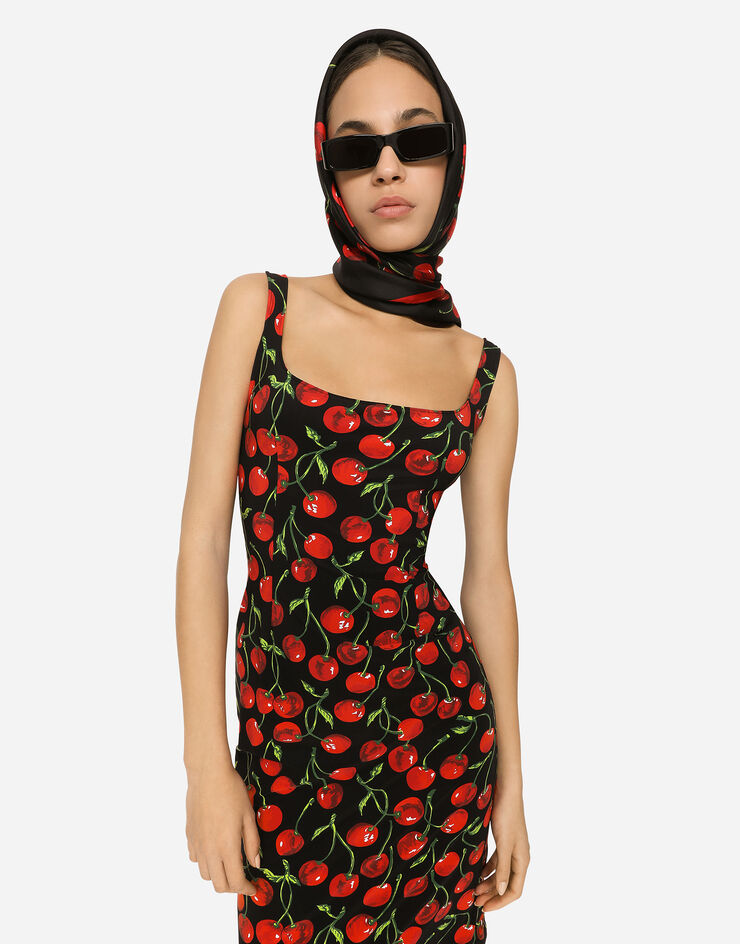 Dolce&Gabbana Cherry-print jersey midi dress Multicolor F6CPTTFSG54