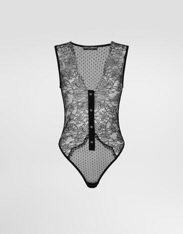 Dolce & Gabbana Lace bodysuit with plunging neckline Black O9A30THLMUY