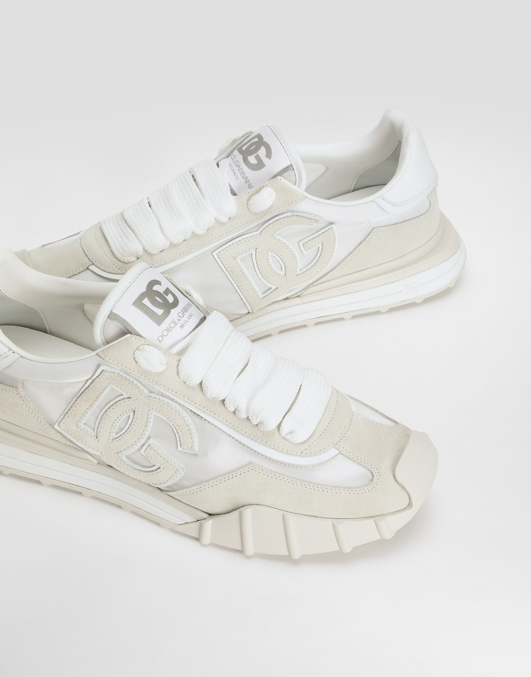 Dolce&gabbana デニム 白 cheef yoko archive DG Athletic sneakers in fabric and calfskin in Cream for Men