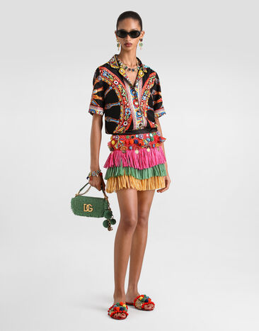 Dolce & Gabbana Camisa Vanity en twill de seda con estampado carretto Multicolor F5S02TGDDTI