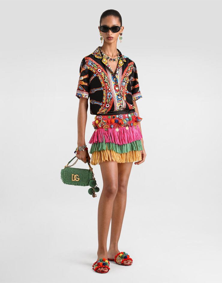 Dolce & Gabbana Camisa Vanity en twill de seda con estampado carretto Multicolor F5S02TGDDTI