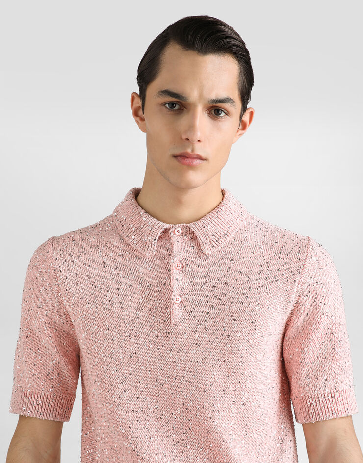 Dolce & Gabbana Silk polo shirt with sequins Pink GXZ02ZJGMKK
