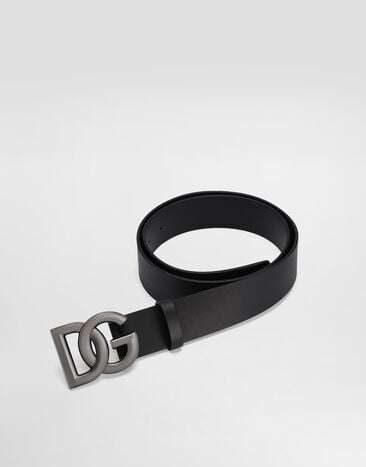 Dolce & Gabbana Lux leather belt with crossover DG logo buckle Black BC4646AX622