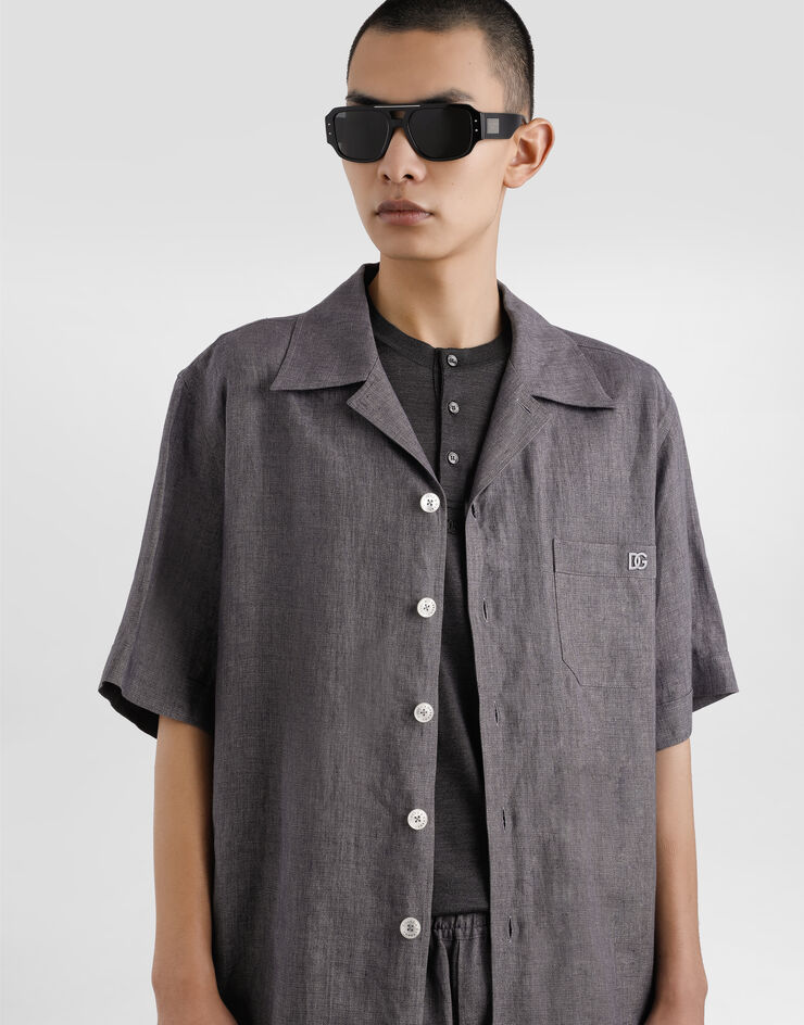 Dolce & Gabbana Camicia hawaii in tela di lino Grigio G5JH9ZFU4L5