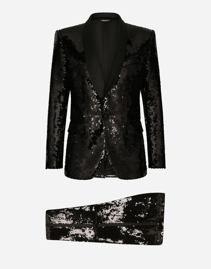 Dolce&Gabbana Sequined single-breasted Sicilia-fit tuxedo suit Black GKOSMTFLSEP