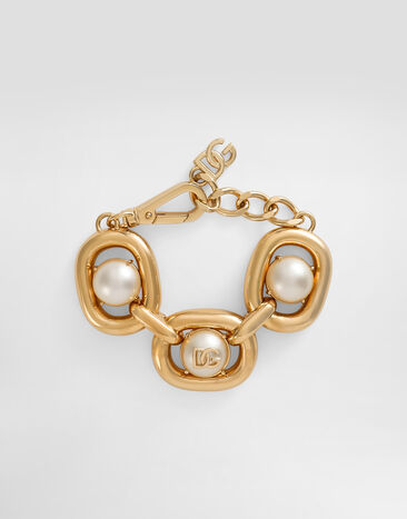 Dolce & Gabbana Maxi-bracelet with cabochon details and DG logo Gold WER4C1W1111