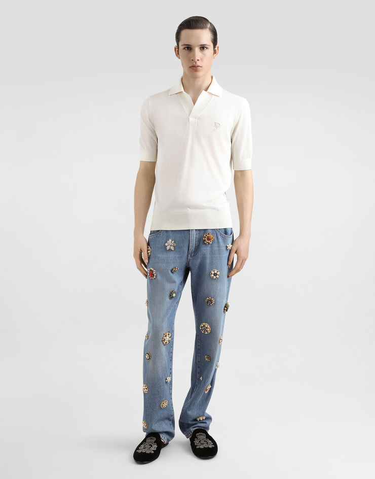 Dolce & Gabbana Silk polo-shirt with logo embroidery White GXZ09ZJBSK3