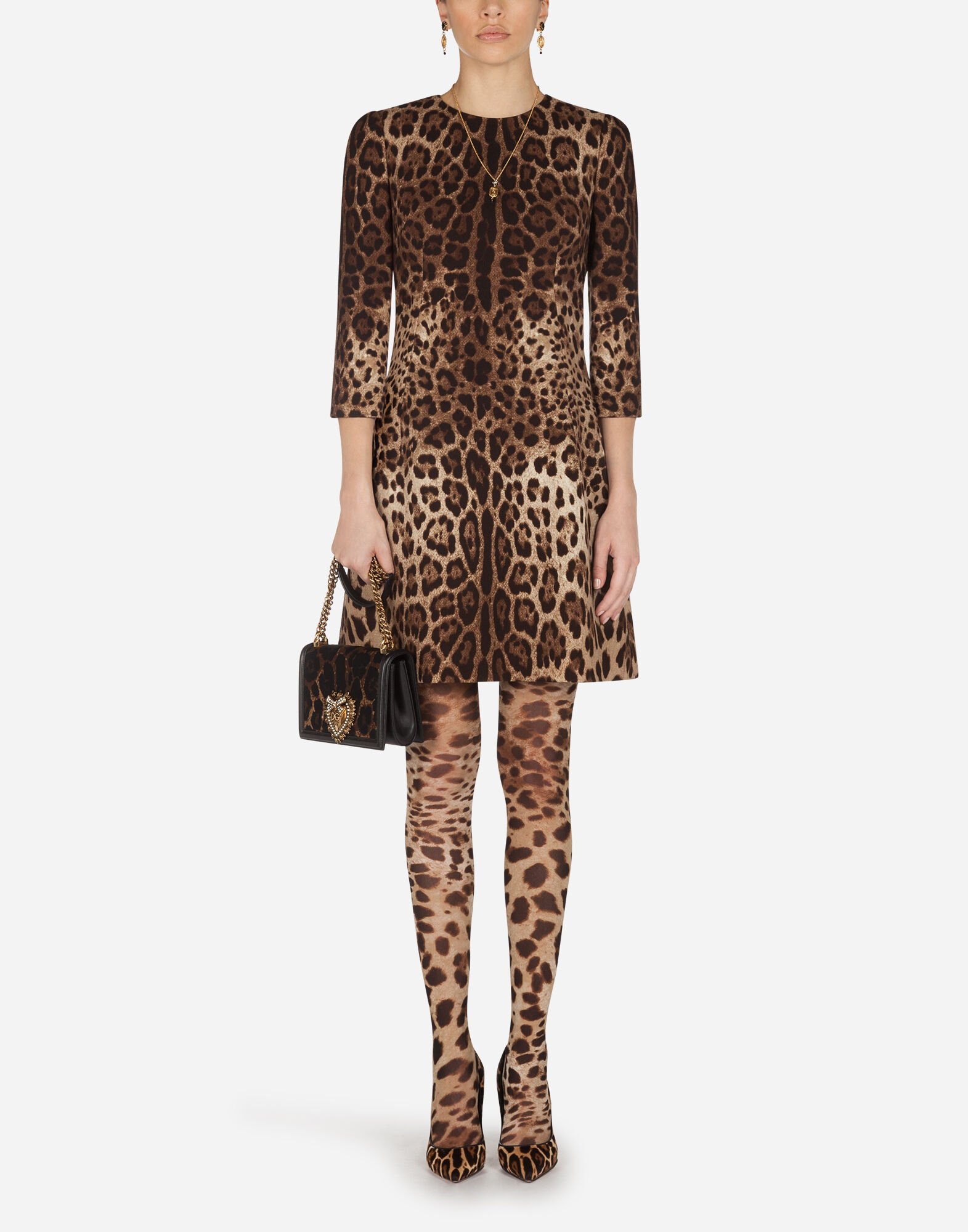 Dolce&Gabbana Short leopard print dress in double crêpe Animal Print F6CPUTFSRKI