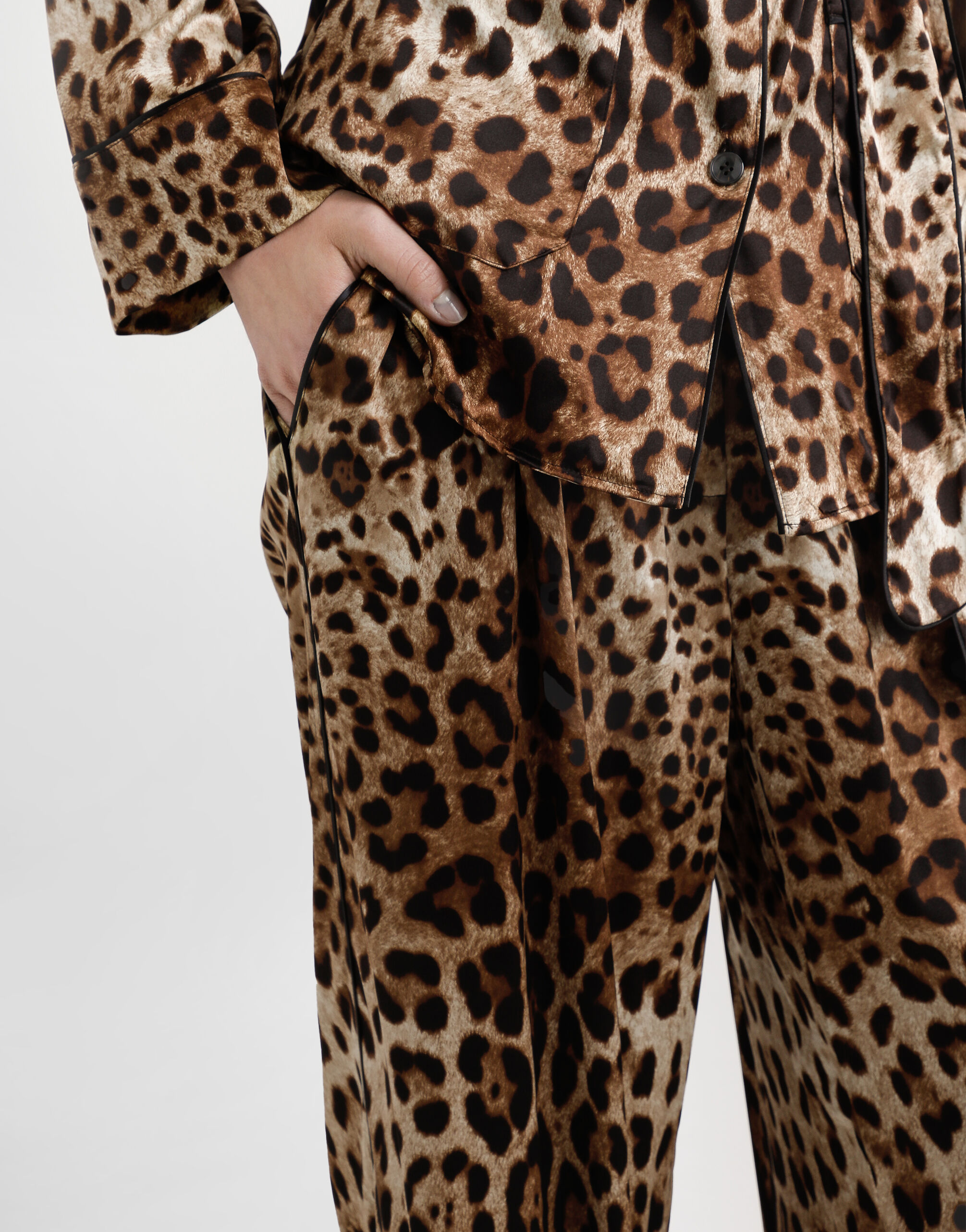Leopard-print satin pajama pants in Multicolor for Women