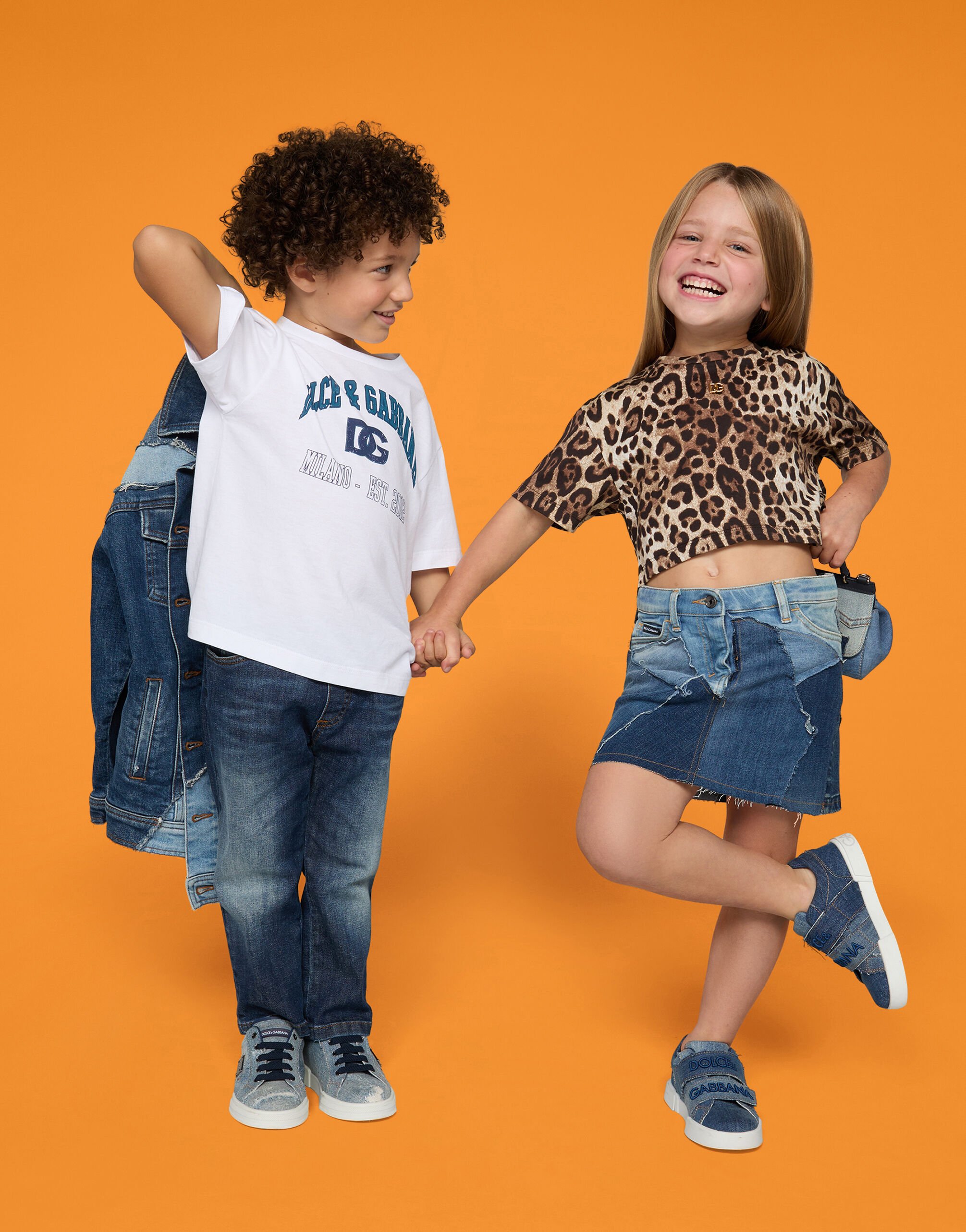 Blue patchwork denim jacket in Multicolor for Boys Dolce Gabbana