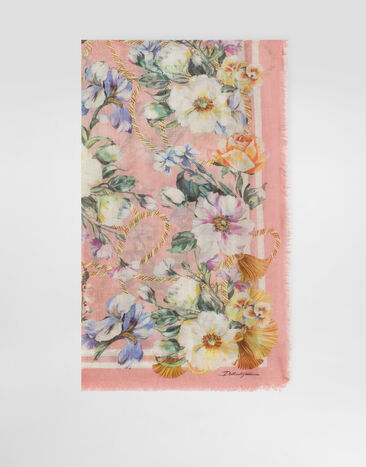 Dolce & Gabbana Large silk and cashmere scarf with floral print (140x140) Print FN090RGDC5J