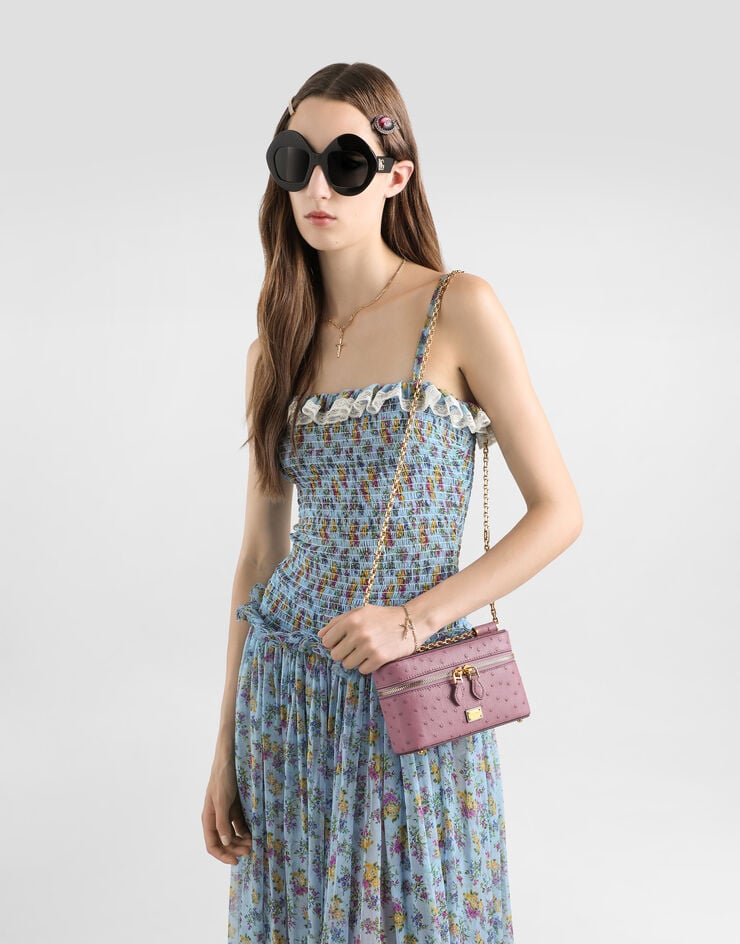 Dolce & Gabbana Sicily small shoulder bag in polished ostrich leather Pink BB7800B8G31